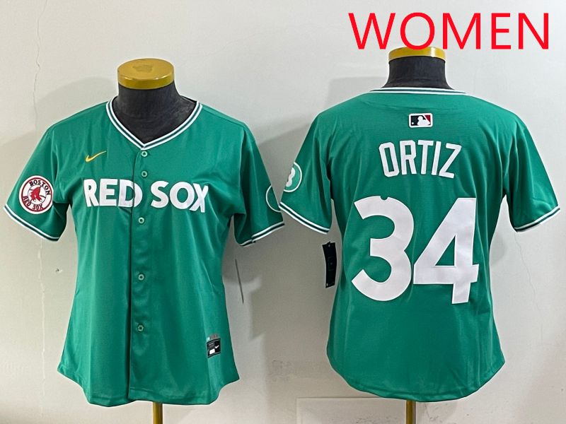 Women 2025 Boston Red Sox #34 Ortiz Dark Green Joint Name Nike MLB Jersey style 8->women mlb jersey->Women Jersey